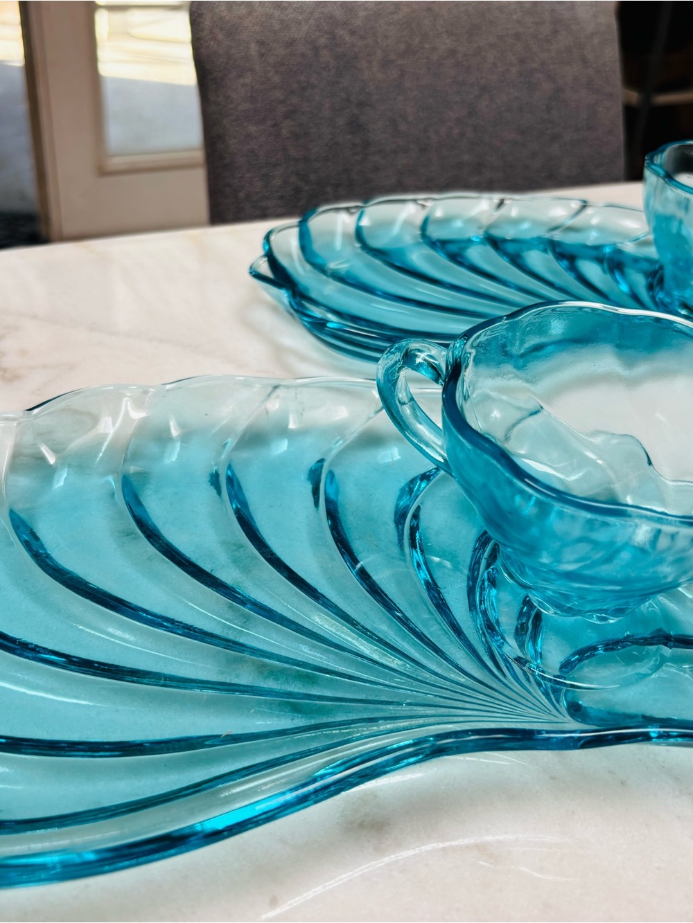 Vintage Hazel Atlas Blue Glass Serving Set